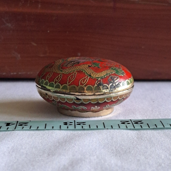 Vintage Cloisonne Dragon Trinket Pill Box - Picture 8 of 10